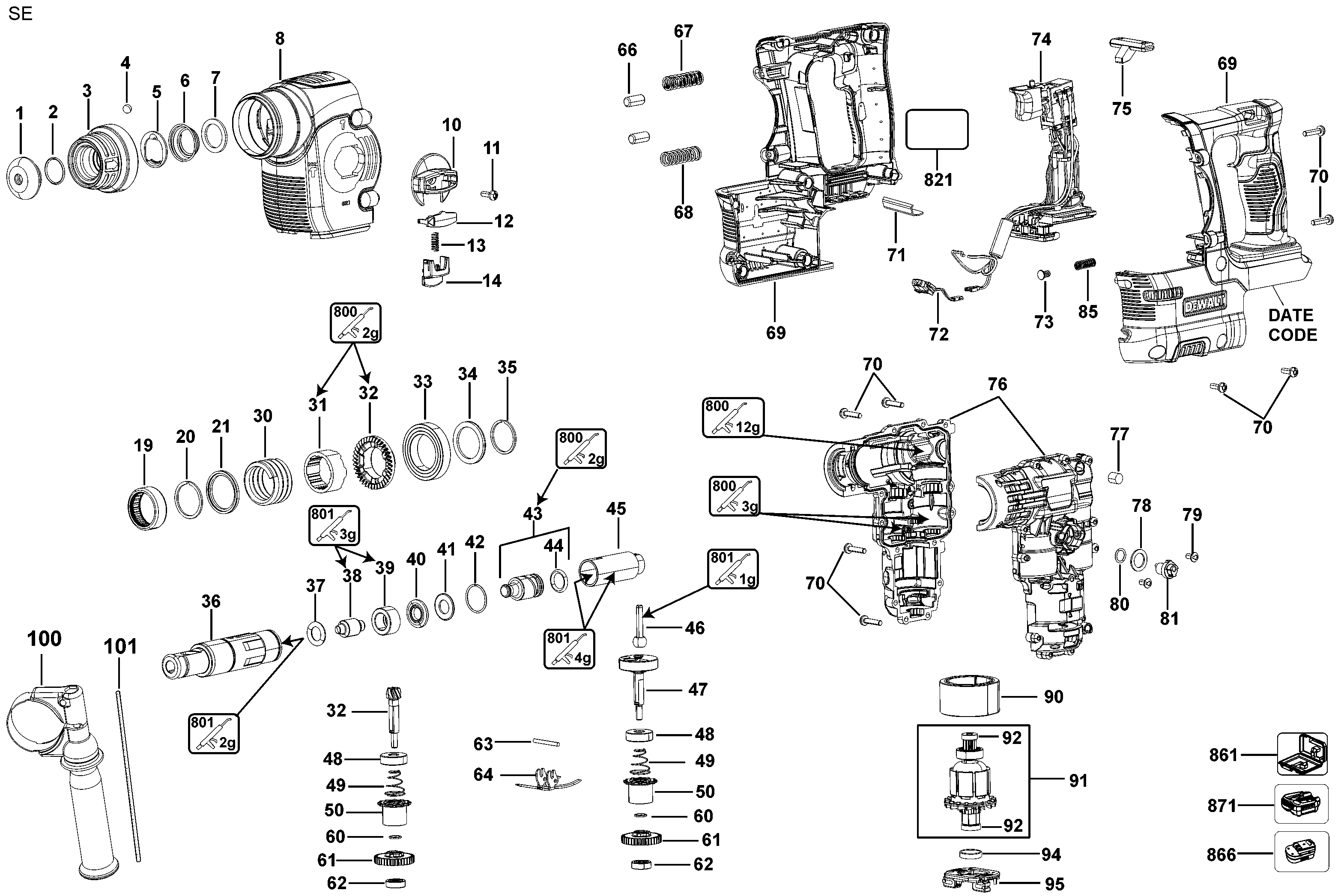 DCH253B ROTARY HAMMERS SDSPLUS HAMMERS Dewalt null